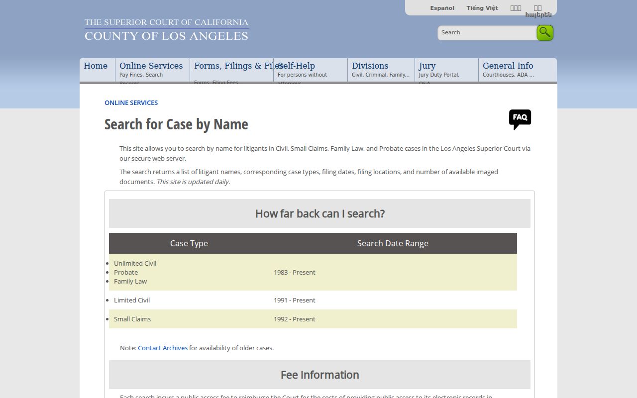 South Pasadena people search Los Angeles Superior Court name index
