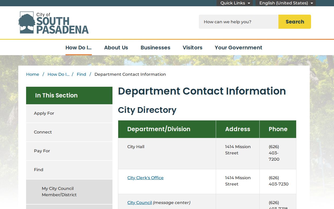 South Pasadena people search city department directory
