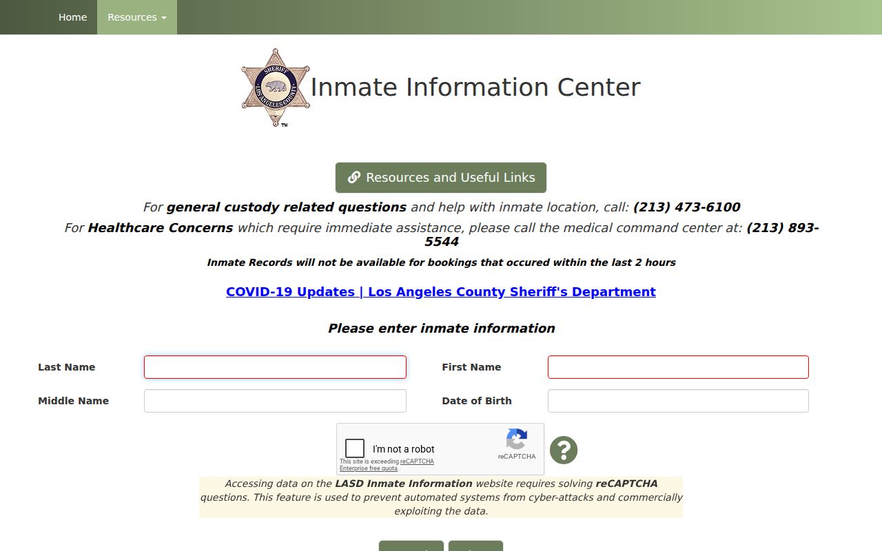 South Pasadena public records access through the Los Angeles County inmate locator