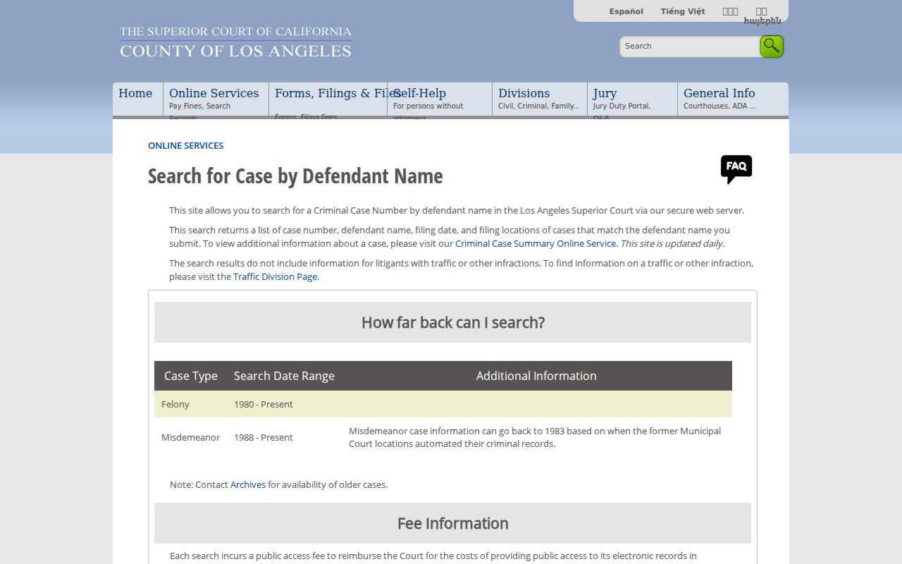 South Pasadena public records criminal name search through Los Angeles Superior Court