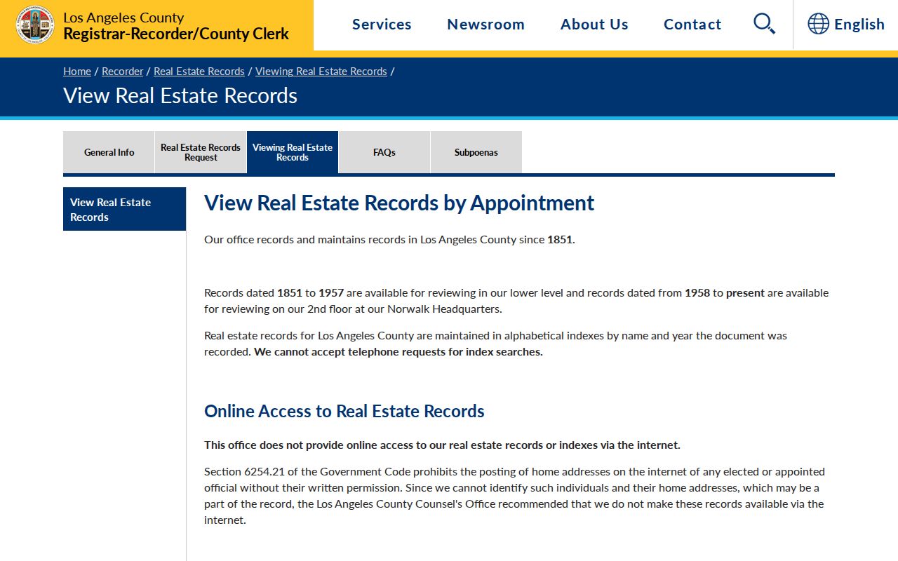 South Pasadena public records access rules for the Los Angeles County deed index