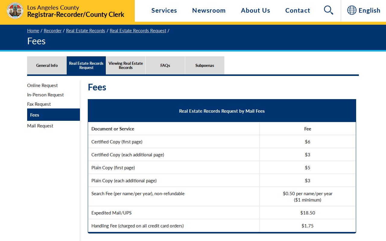 South Pasadena public records official recorder copy and search fee schedule